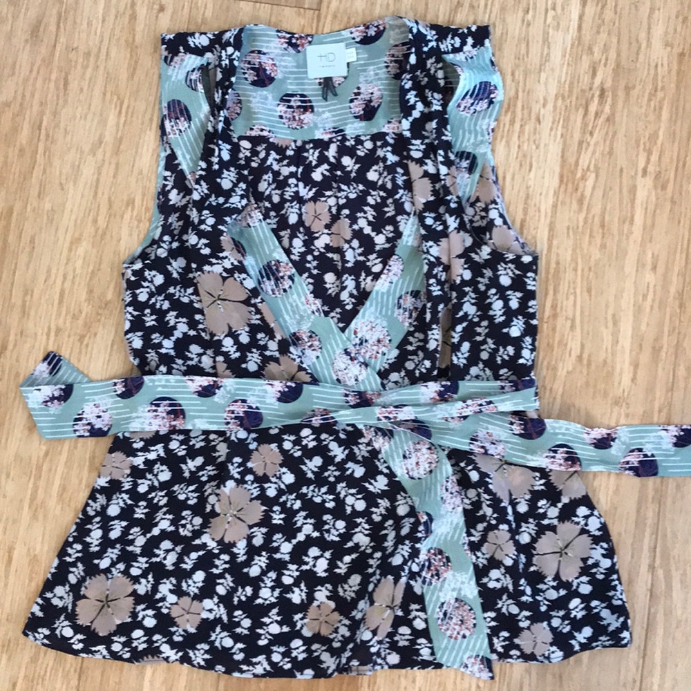 Anthropologie silk mixed-print wrap blouse